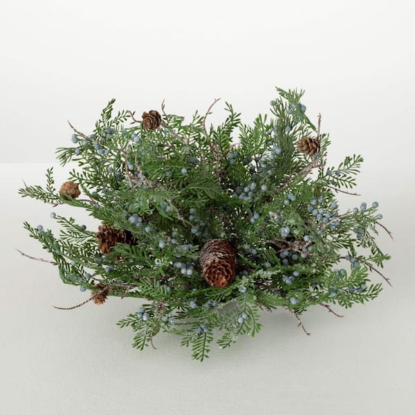 SULLIVANS 11.5" Berry Cedar Artificial Christmas Orb Centerpiece, Green