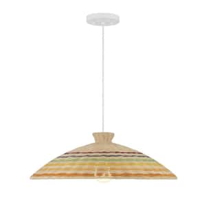 22 in. W x 7 in. H 1-Light Matte White Statement Pendant Light with Multi-Color Natural Rattan Shade