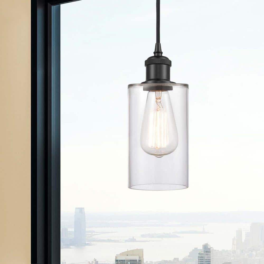 Matte Black LED Mini Pendant with Cylindrical Glass Shade