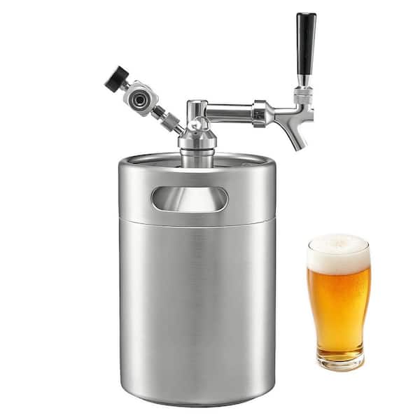170 oz. Mini Keg with Pressurized Tap System Stainless Steel Beer Kit Includes CO2 Regulator, Self-Closing Faucet Silver