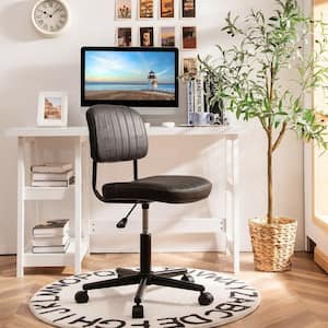 Black PU Leather Office Chair Adjustable Swivel Task Chair w/Backrest