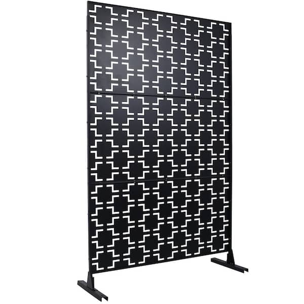 4 ft. x 6.33 ft. Black Outdoor and Indoor Freestanding Metal Privacy Screen Fence Panels for Lawn Garden (Not Composite)