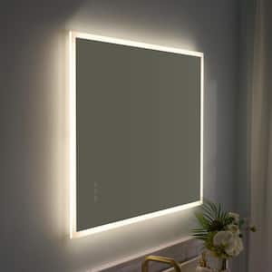 40 in. x 32 in. Rectangular Framed Back Front Lit Wall Fogless Dimmable LED Bathroom Vanity Mirror with Lights in White