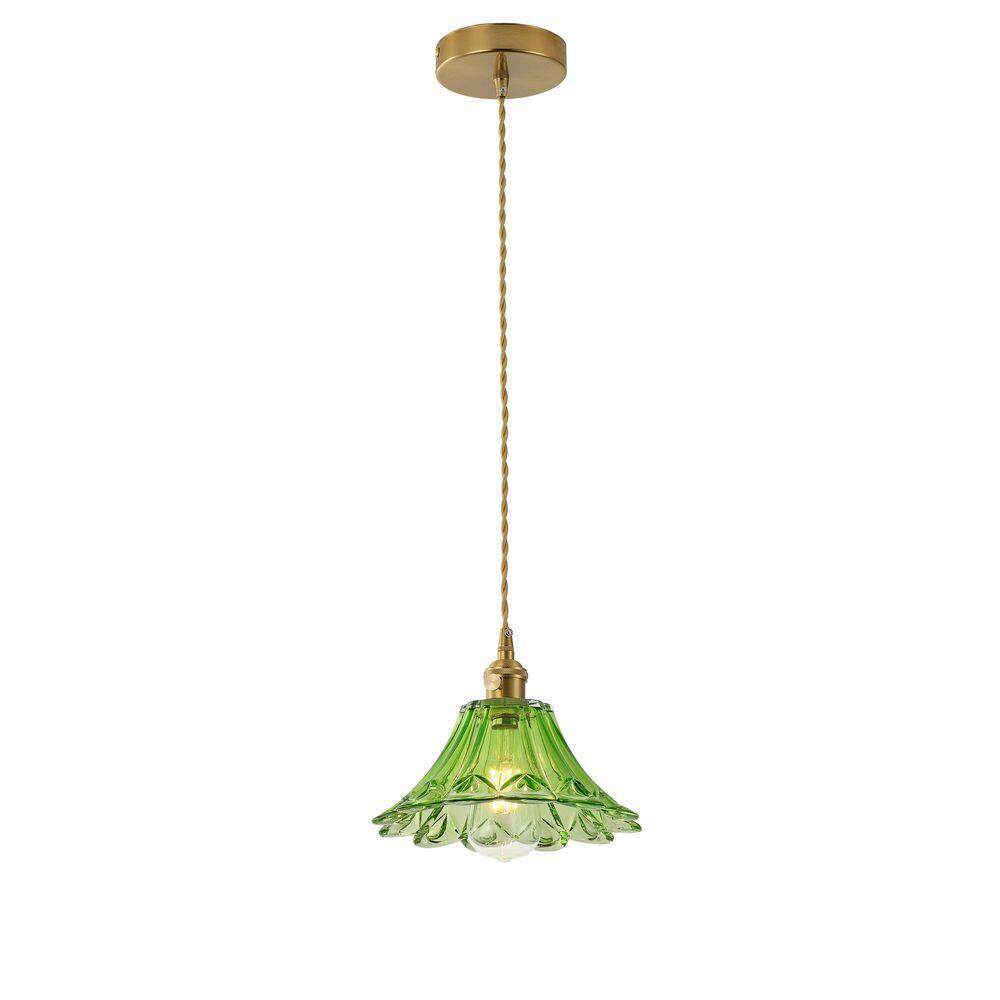 40-Watt 9.17 In. 1-Light Vintage Pendant Light Kitchen Island Adjustable Hanging Light with Flower Shape Glass price history on PriceWatchPro
