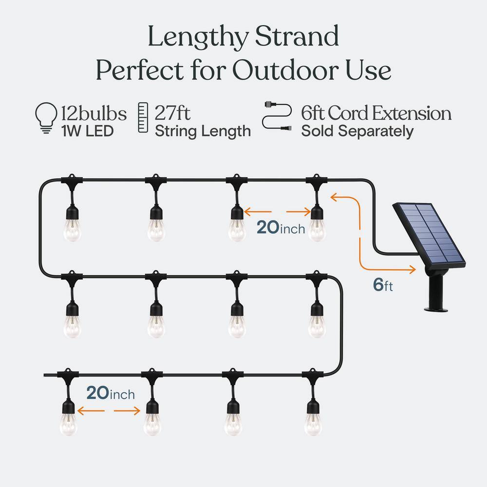 27 Ft Warm White Solar Powered Outdoor LED String Lights