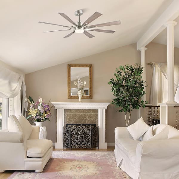 35W羽根なしファン　8000r/min　風力容量620L/s　リモコン付き　送料無料 Merra 60 in. Indoor Nickel and White Oak 8-Blade Ceiling Fan with