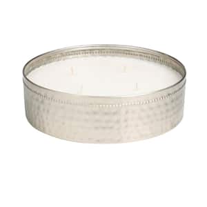 Silver Sweet Bamboo Scented Wide Hammered 60 oz. 4-Wick Candle with White Wax