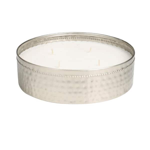 CosmoLiving by Cosmopolitan Silver Sweet Bamboo Scented Wide Hammered 60 oz. 4-Wick Candle with White Wax