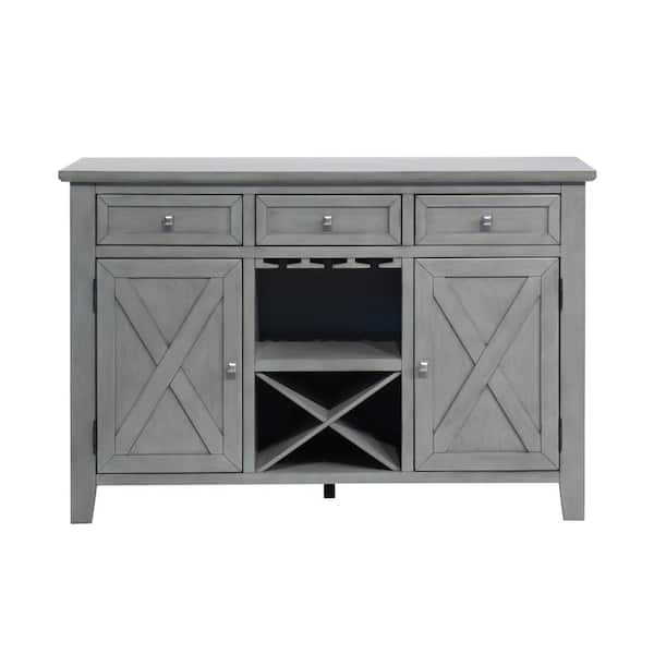 DEVON & CLAIRE Monica Gray Wooden 54 in. Server Buffet Sideboard with Built in Storage