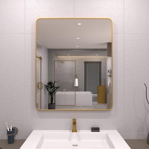 Dew 30 in. W x 36 in. H Rectangular Framed Wall Bathroom Vanity Mirror in Gold