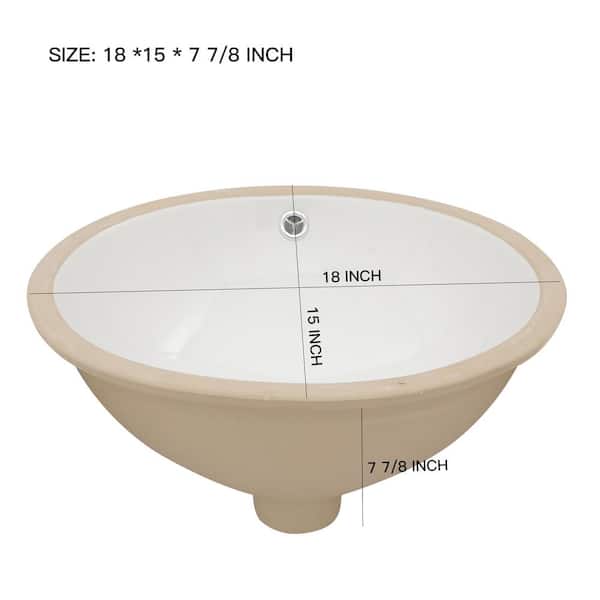 Logmey 18 in . Undermount Oval Porcelain Ceramic Bathroom