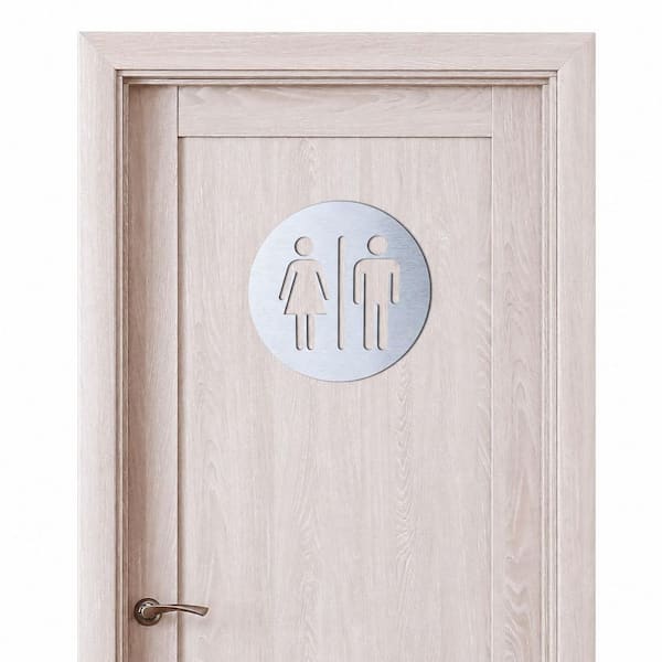 1 Pack Square Aluminum Finish Restroom Door Sign Unisex Bathroom Wall Decor Adhesive Backed for Office Home