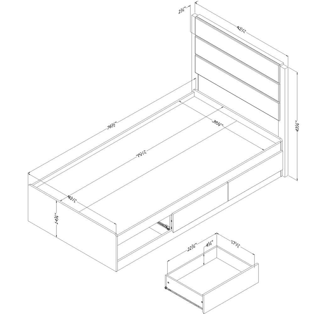 Twin Weathered Oak Platform Bed with Storage Drawers
