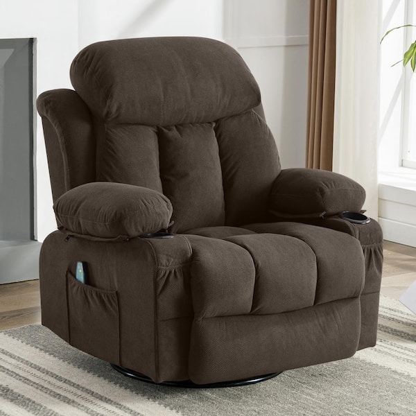 Brown Velvet Recliners Massage Heated Reclining with USB and 2-Cup Holders