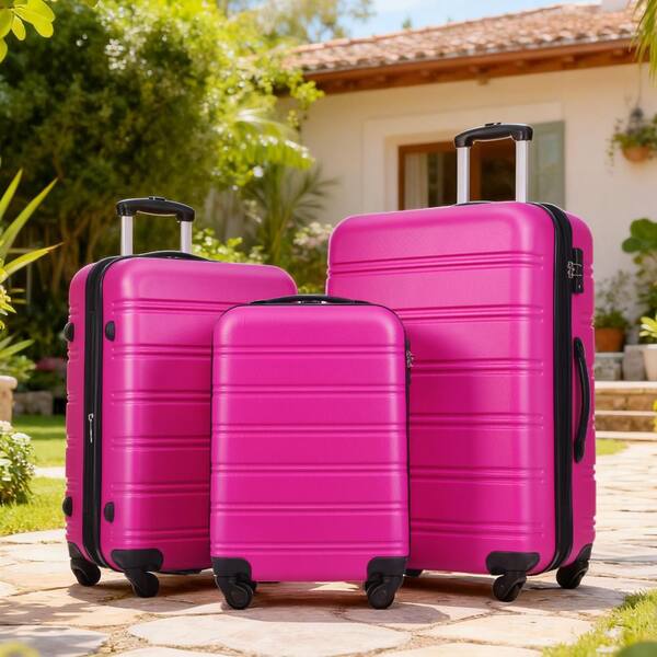 LIVACA 3-Piece Pink Lightweight ABS Plastic Hardside Spinner