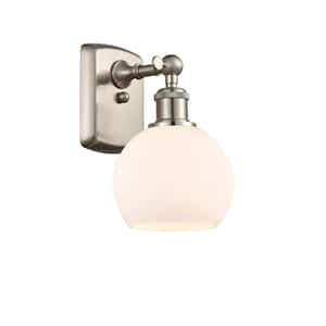 Athens 1-Light Brushed Satin Nickel Wall Sconce with Matte White Glass Shade