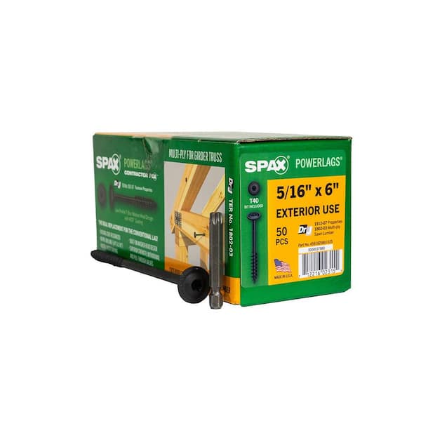 5/16 in. x 6 in. Exterior Washer Head Structural Wood Lag Screws Powerlags Torx T-Star (50 Each) Bit Included