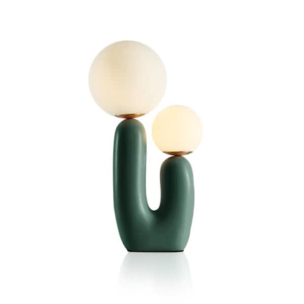 ARTURESTHOME 19 in. Green Table Lamps with Milk White Frosted Globe Glass Shade