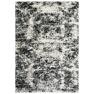 Selsa Abstract White/Black 5 ft. x 7 ft. Distressed Indoor Area Rug