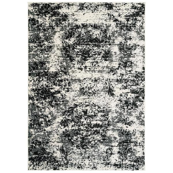 LR Home Selsa Abstract White/Black 7 ft. 9 in. x 9 ft. 5 in. Distressed Indoor Area Rug