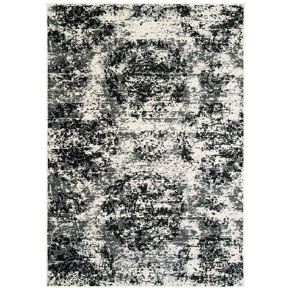 Black 5 Ft X 7 Distressed Indoor, White And Black Area Rug