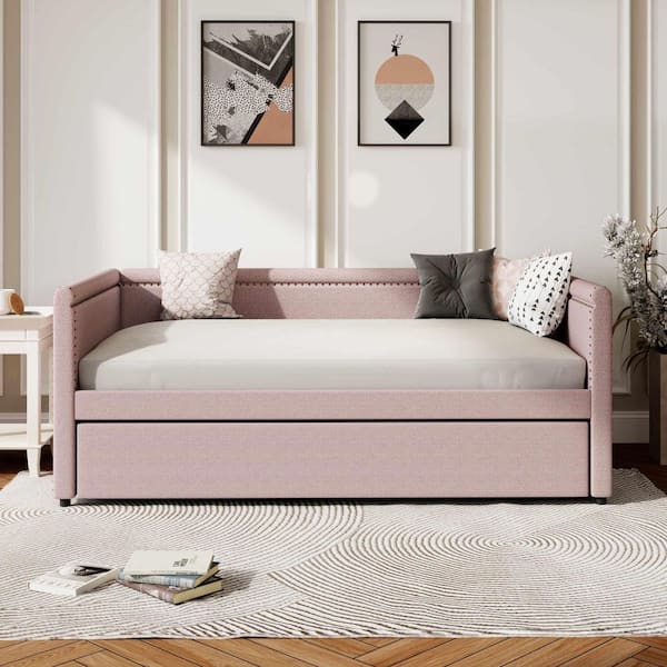 Pink Twin Size Daybed with Trundle for Guest Room