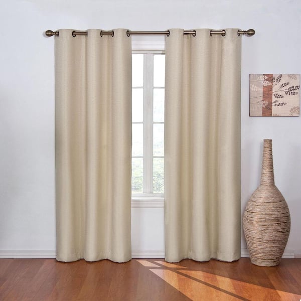Eclipse Madison Thermaback Light Khaki Polyester Floral 42 in. W x 84 in. L Thermal Noise Cancelling Grommet Blackout Curtain