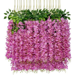 Indoor/Outdoor 43 in. Purple Red Artificial Other Wisteria Vine Individual Flower Stems (Set of 24)