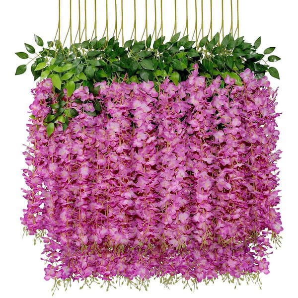 Unbranded Indoor/Outdoor 43 in. Purple Red Artificial Other Wisteria Vine Individual Flower Stems (Set of 24)