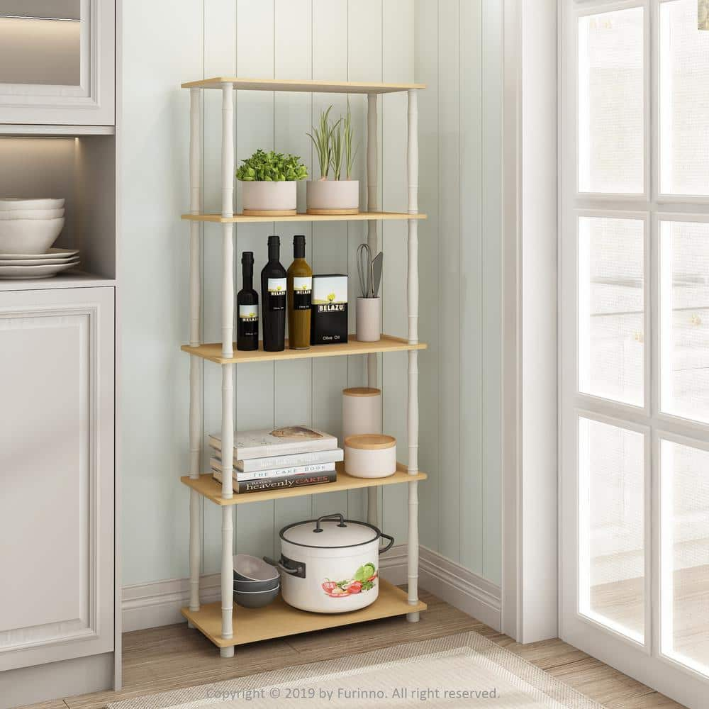 Furinno 57.4 in. Tall Beech/White Wood 5-Shelves Etagere Bookcases ...