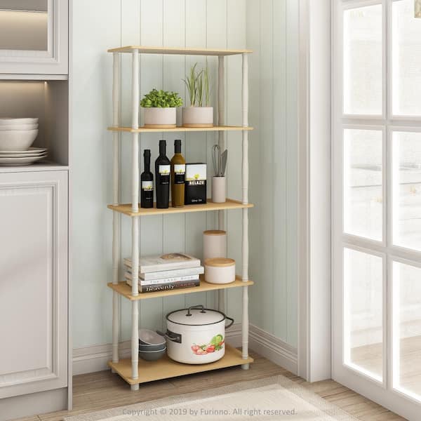 Furinno 57.4 in. Tall Beech/White Wood 5-Shelves Etagere Bookcases