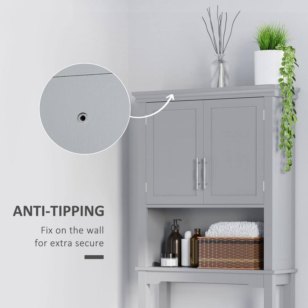 Gray MDF Over-the-Toilet Storage Cabinet with Adjustable Shelves
