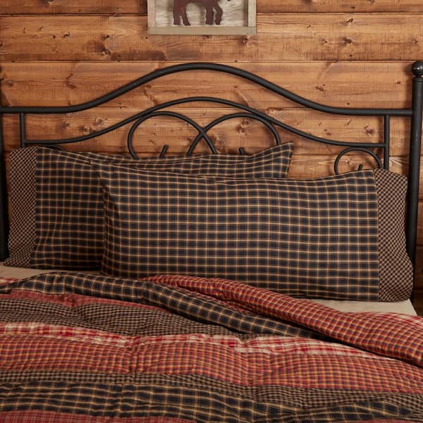 VHC BRANDS Beckham Black Khaki Primitive Plaid Cotton King Pillowcase (Set of 2)