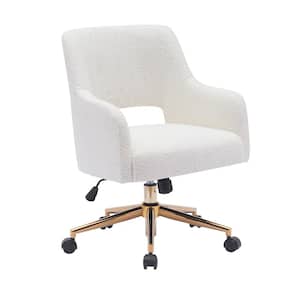 Stain Resistant Boucle Fabric Upholstered Adjustable Height Office Vanity Swivel Task Chair with Wheels in Cream