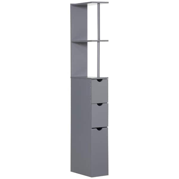 Freestanding 13 in. W x 6 in. D x 54 in. H Gray Linen Cabinet with 2-Tier Shelf and Drawers Bathroom Storage Cabinet