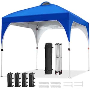 8 ft. x 8 ft. Pop Up Canopy Tent with Roller Bag and Sandbags and Guy Lines and Ground Stakes Blue