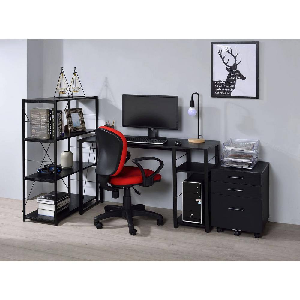 47" Black Sleek Rectangular Writing Desk with 2-Tier Shelves