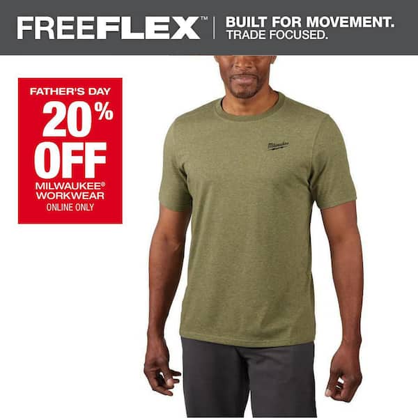 Men's 2X-Large Green Cotton/Polyester Short-Sleeve Hybrid Work T-Shirt