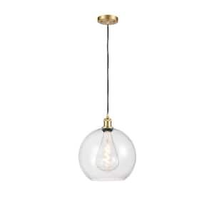 Athens 60-Watt 1 Light Satin Gold Shaded Mini Pendant Light with Clear glass Clear Glass Shade