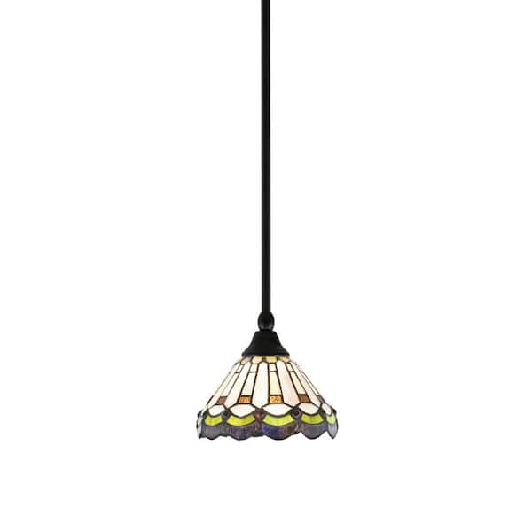 Unbranded Sparta 100-Watt 1-Light Matte Black Shaded Pendant Light Mini Pendant with 7 in. Cyprus Art Glass, No Bulb Included