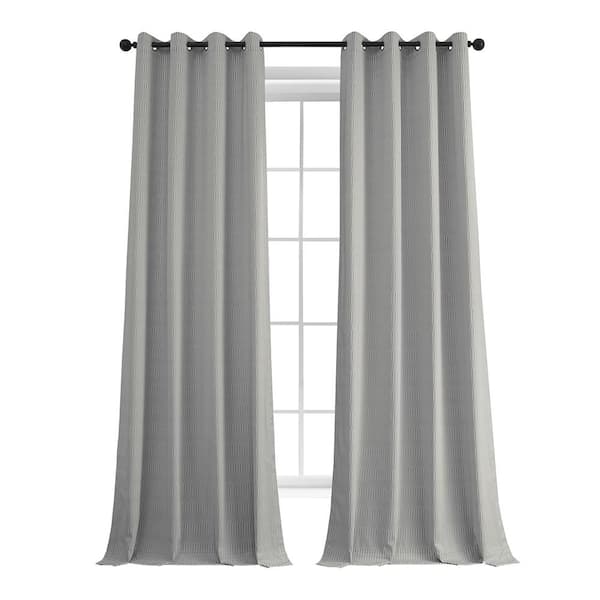 Exclusive Fabrics & Furnishings Silver Gray Lounge Embossed Grommet Velvet Curtains 50 in. W x 84 in. L Room Darkening Curtain (Single Panel)