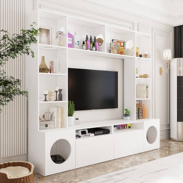 FUFU&GAGA White Wood Entertainment Center TV Stand Fits TV's up to