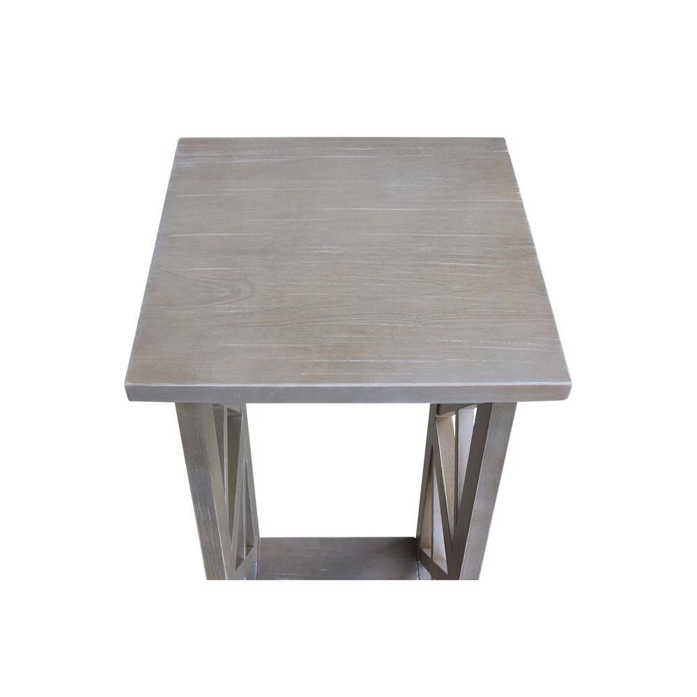 30" Washed Gray Taupe X-Sided Hardwood Plant Stand