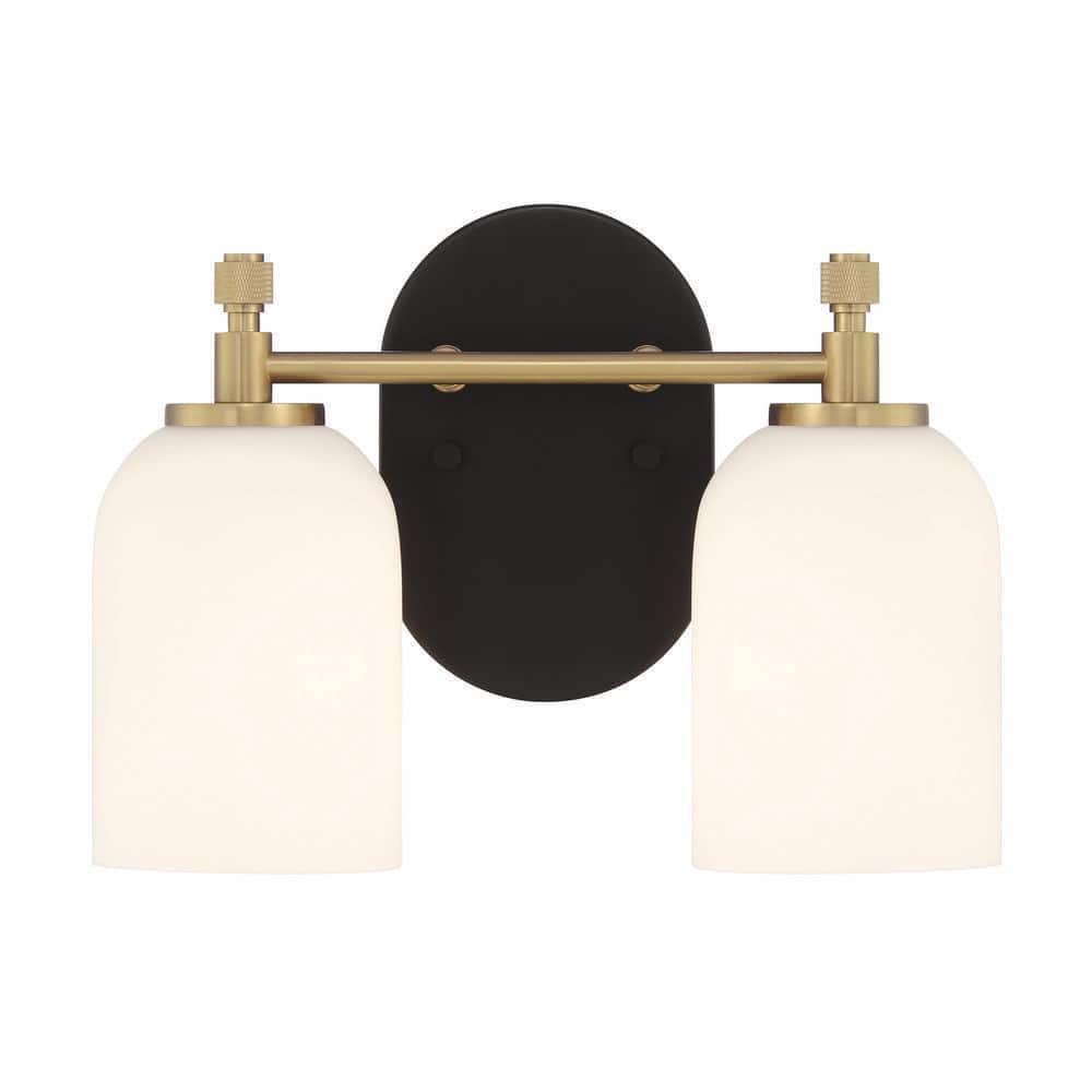 Council 20.5 in. Black and Brass Vanity Light with Frosted Glass