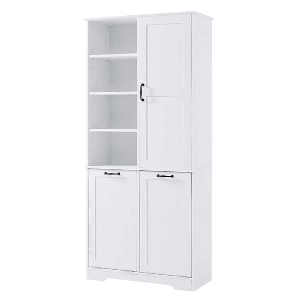 31 in. W x 14 in. D x 68 in. H White Linen Cabinet, Bathroom Storage Cabinet with Doors, Drawers Tilt-Out Laundry Hamper