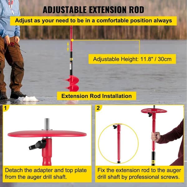 8 in. D 39 in. L Nylon Ice Auger Bit with Drill with 11.8 in. Extension Rod, Top Plate and Blade Guard for Ice Fishing