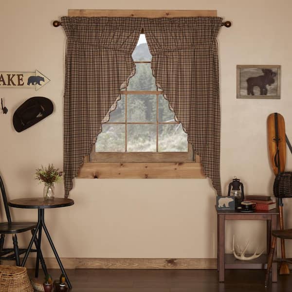 VHC BRANDS Prescott 36 in. W x 63 in. L Scalloped Light Filtering Rod Pocket Prairie Window Panel Brown Tan Cream Pair