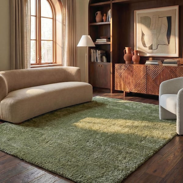 Tahoe Shag 8 ft. x 10 ft. Sage Modern Solid Area Rug