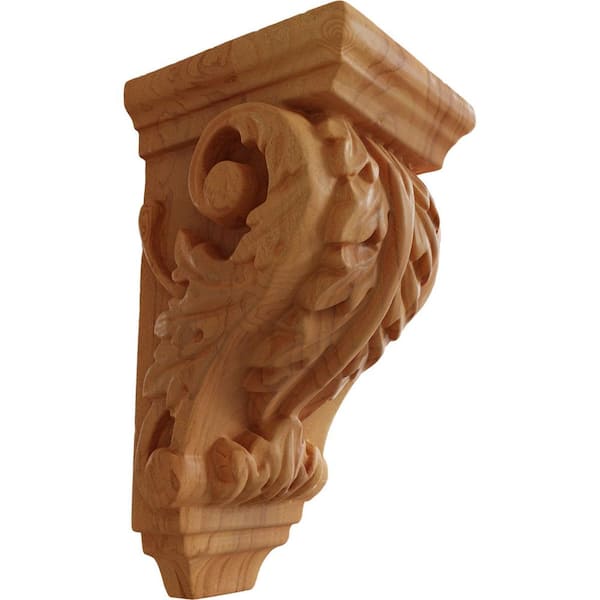 Ekena Millwork 2-1/4 in. x 2-1/4 in. x 4-1/4 in. Unfinished Wood Red Oak Extra Small Acanthus Wood Corbel