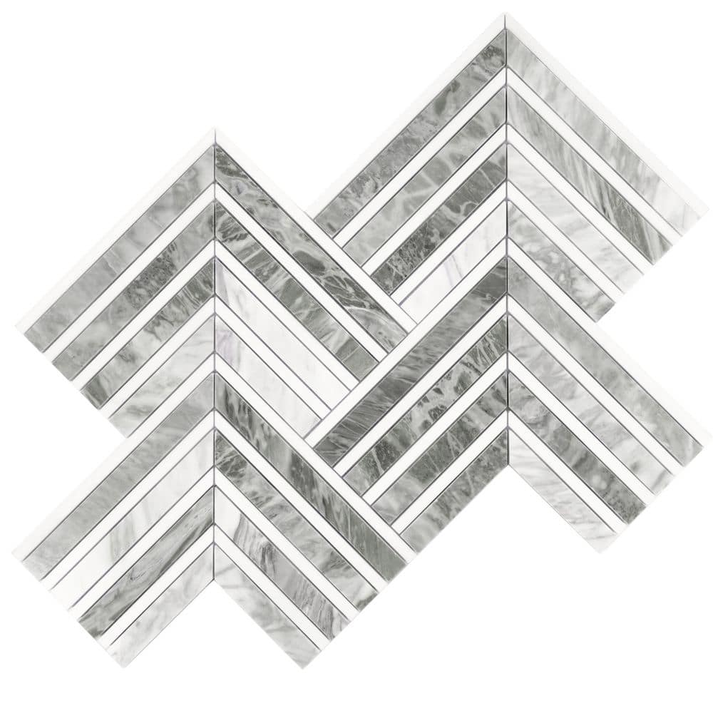 Toscana 4 x 5 in. Polished Calacatta Bluette, Thassos White Chevron Marble Mosaic Wall and Floor Tile Sample price history on PriceWatchPro